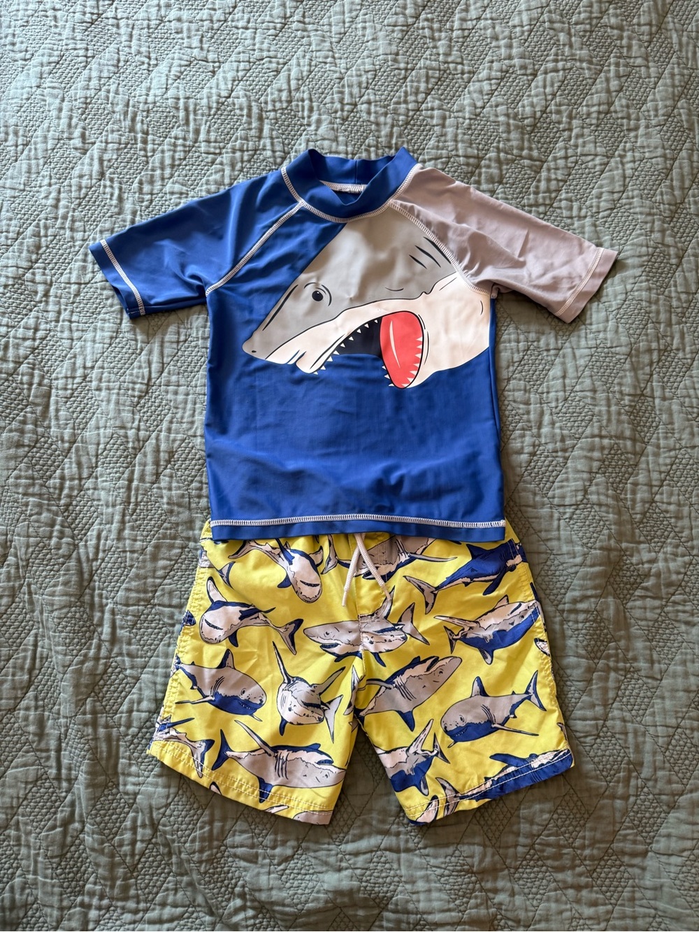 Carter's Blue and Yellow Shark Rashguard Swim Set - Size 5